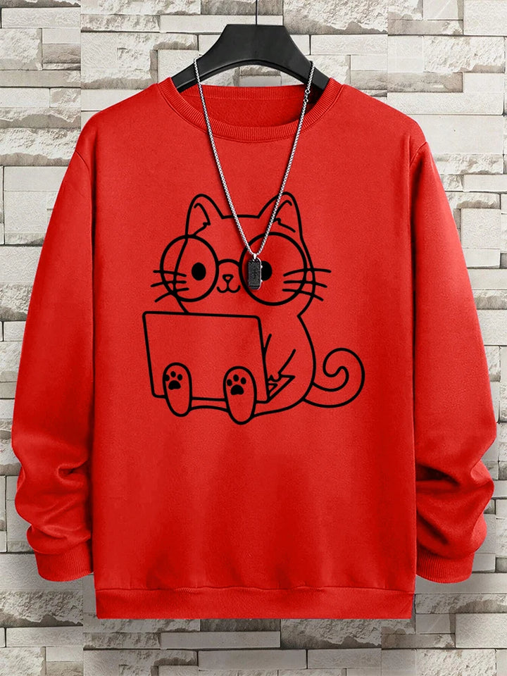 Gentleman Cat Print Men's Hoodie - Hip Hop Streetwear Pullover Sweatshirt
