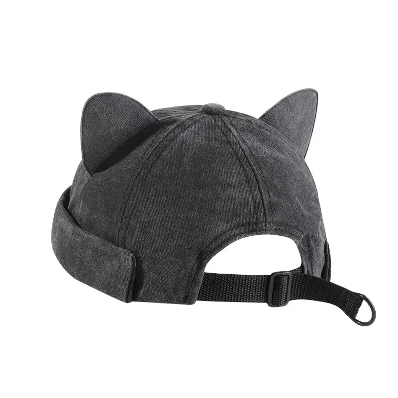 Adjustable Cat Ears Hat - Unisex Brimless Beanie Cap in Denim Style