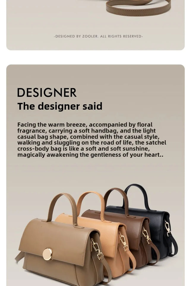 Premium Cowhide Leather Handbag - Women's Fashion Shoulder Bag