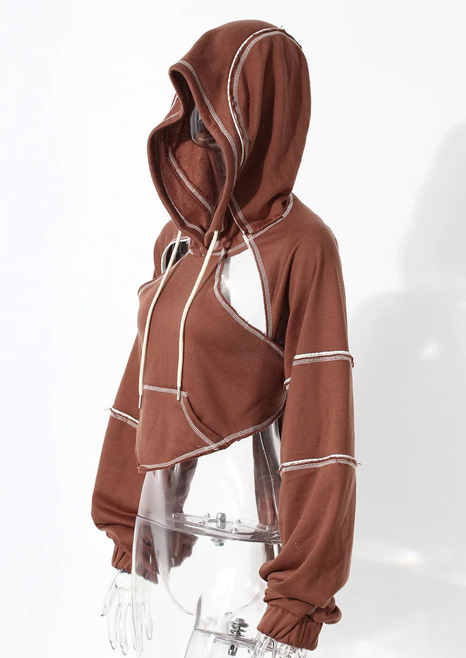 Ladies' Fashion Hoodie - Color Clashing Short Top for Layering