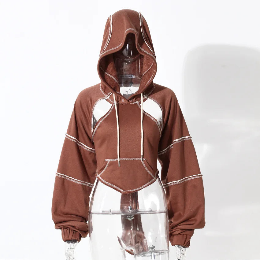 Ladies' Fashion Hoodie - Color Clashing Short Top for Layering