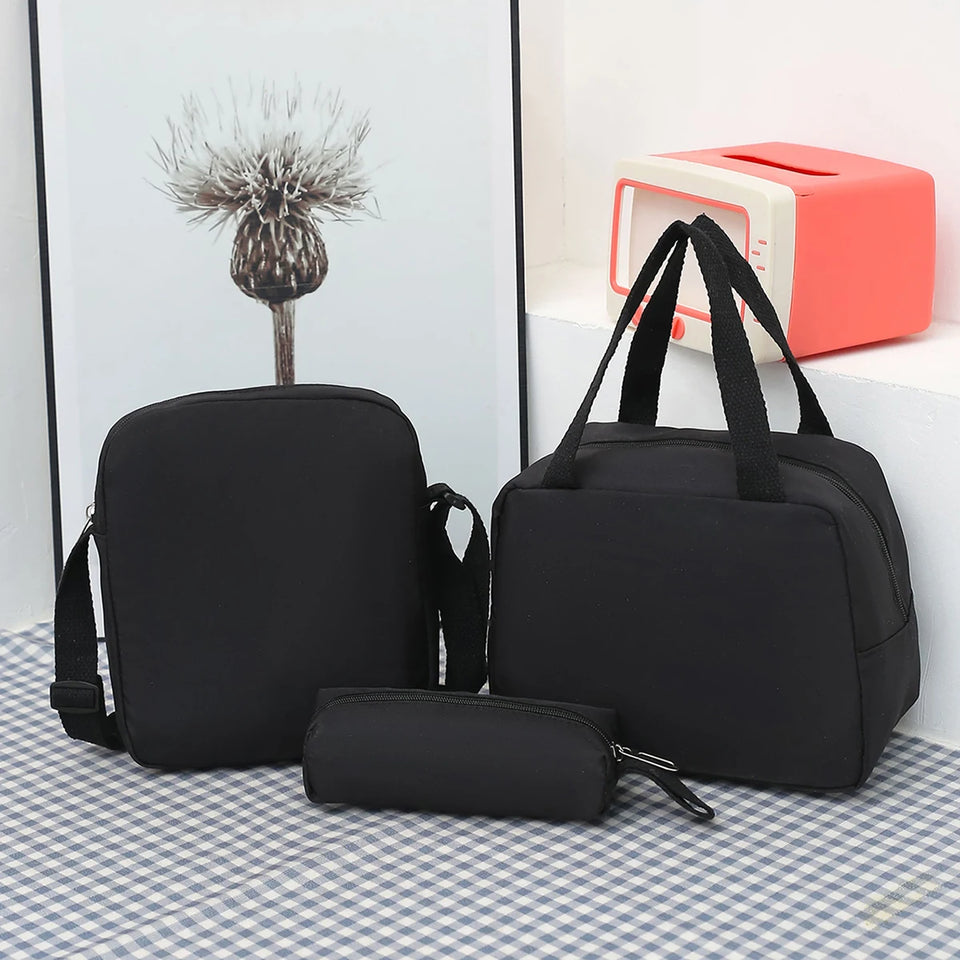 3-Piece Women's Bag Set - Quilted Nylon with Zipper for Commute Essentials