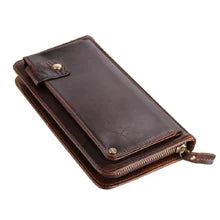 Vintage Crazy Horse Leather Wallet - Handmade Men's Bifold with Money Clip