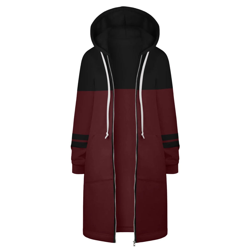 Y2K Long Sleeve Hoodie for Women - Versatile Color Block Zip Sweatshirt