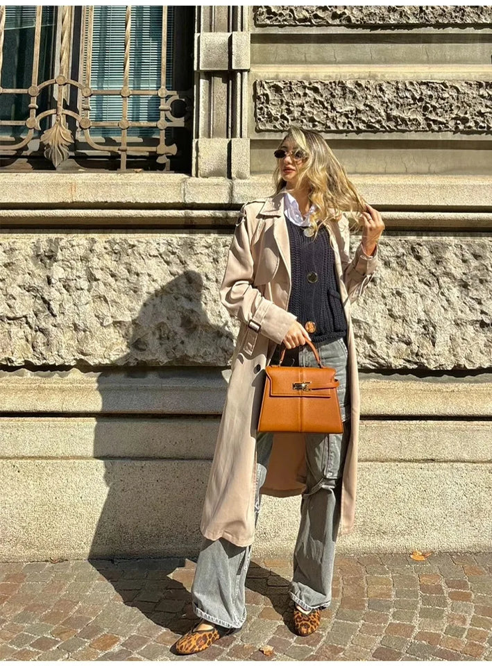 Trapezoidal Leather Handbag for Women - Versatile Tote Style