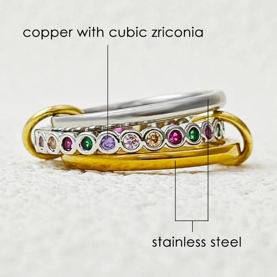 Multi-Layer Stacking Rings Set - Stainless Steel Dual Color Zircon Jewelry