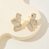 Statement Metal Flower Earrings - Women's Cream & Gold-Plated Fashion Studs