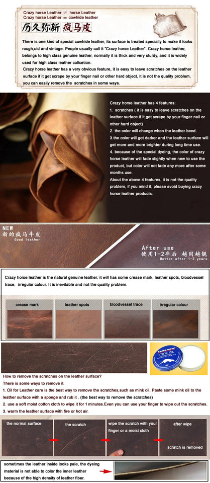 Vintage Crazy Horse Leather Wallet - Handmade Men's Bifold with Money Clip