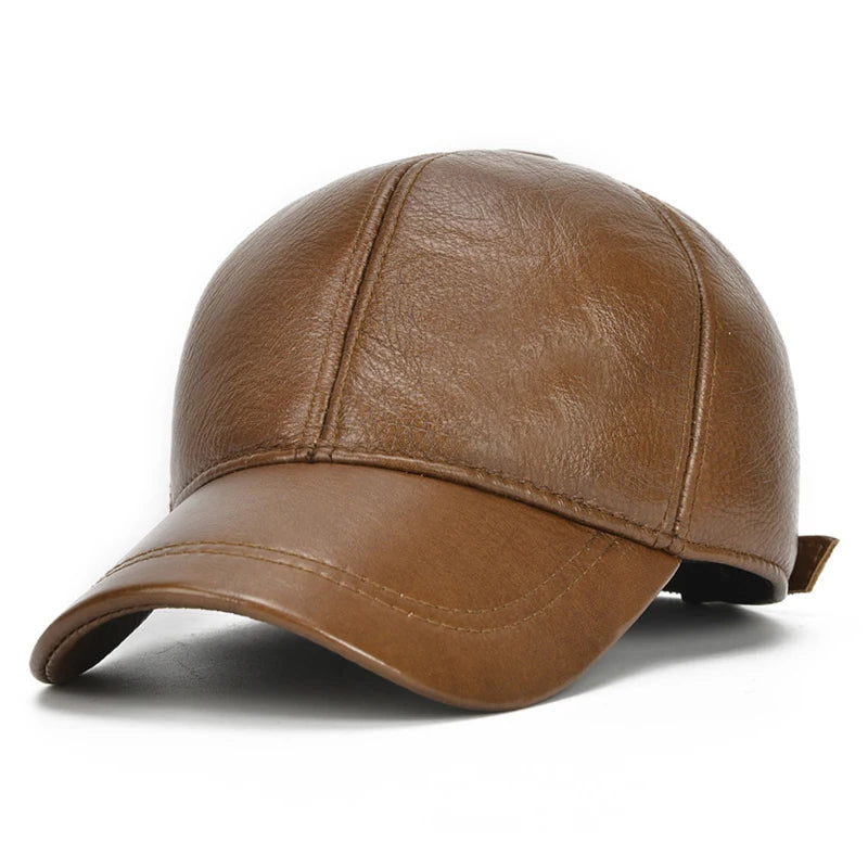 Adjustable Men's Genuine Cowhide Leather Baseball Cap - Fall Winter Sports Hat