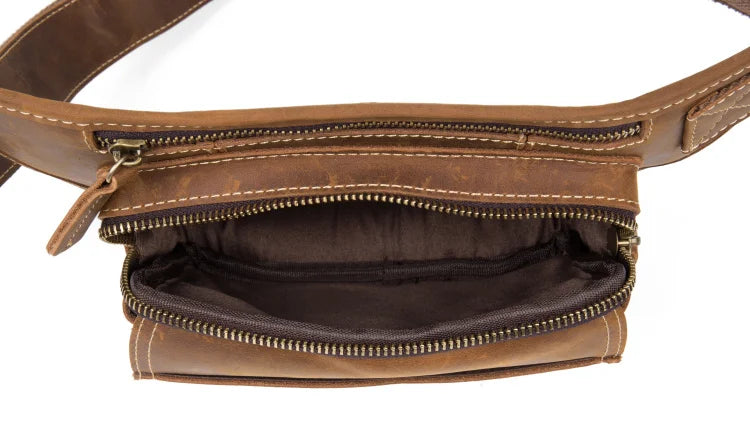 Men's Leather Crossbody Bag - Multi-Function Waist Bag for Sports & Casual Wear