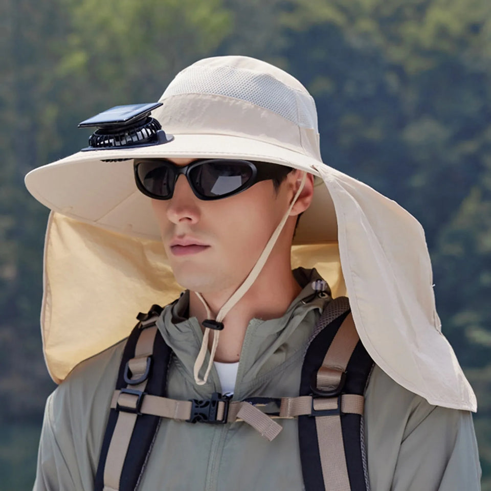 Solar-Powered Fan Hat - Outdoor Cooling Cap with Adjustable Brim & UV Protection