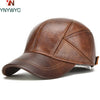 Genuine Leather Baseball Cap for Men - Cowhide Winter Hat with Earflaps