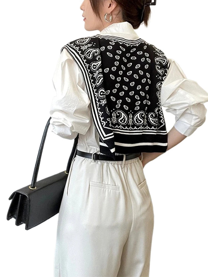 Women's Cotton Paisley Stole - Small Square Shawl with Striped Accents