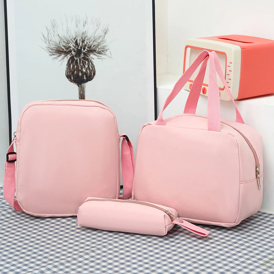 3-Piece Women's Bag Set - Quilted Nylon with Zipper for Commute Essentials