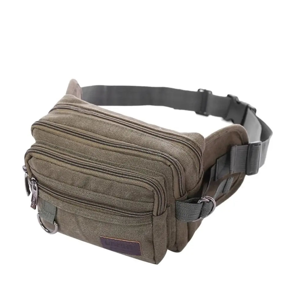 4-Layer Canvas Waist Pack - Large Capacity Multi-Functional Belt Bag with Phone Pocket