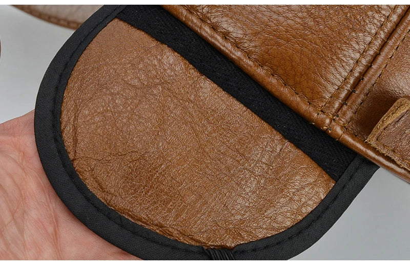 Adjustable Men's Genuine Cowhide Leather Baseball Cap - Fall Winter Sports Hat