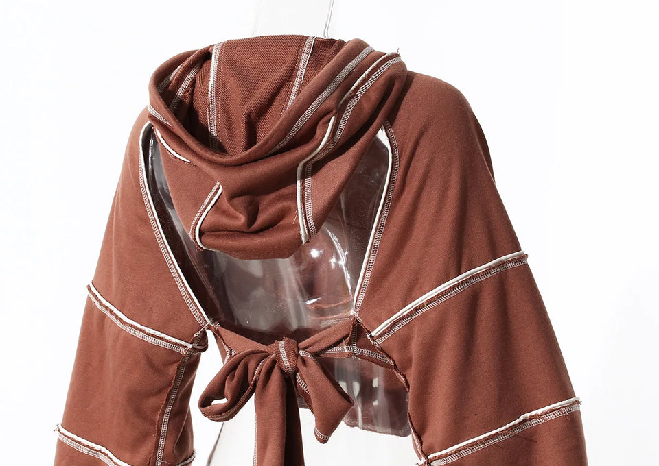 Ladies' Fashion Hoodie - Color Clashing Short Top for Layering