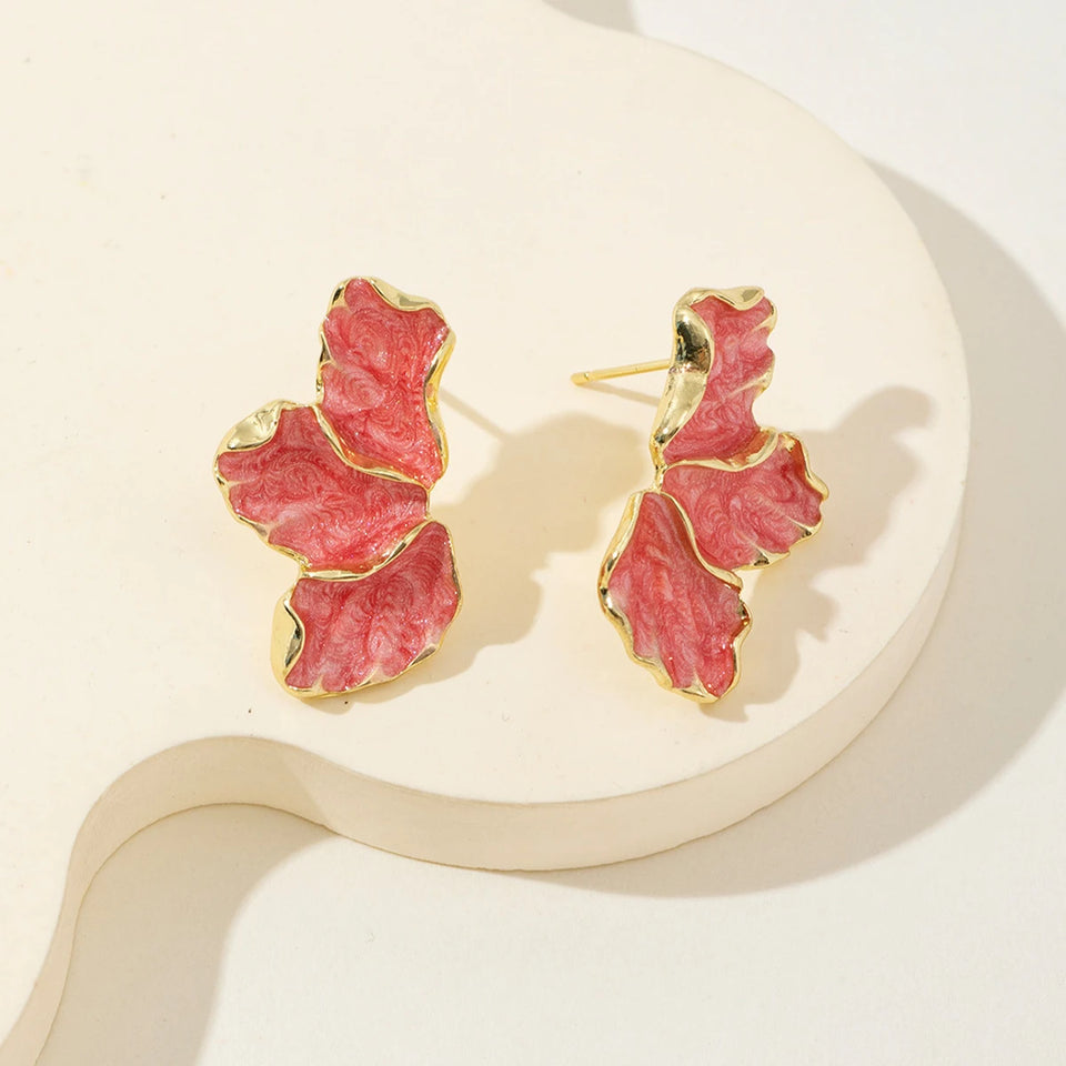 Statement Metal Flower Earrings - Women's Cream & Gold-Plated Fashion Studs