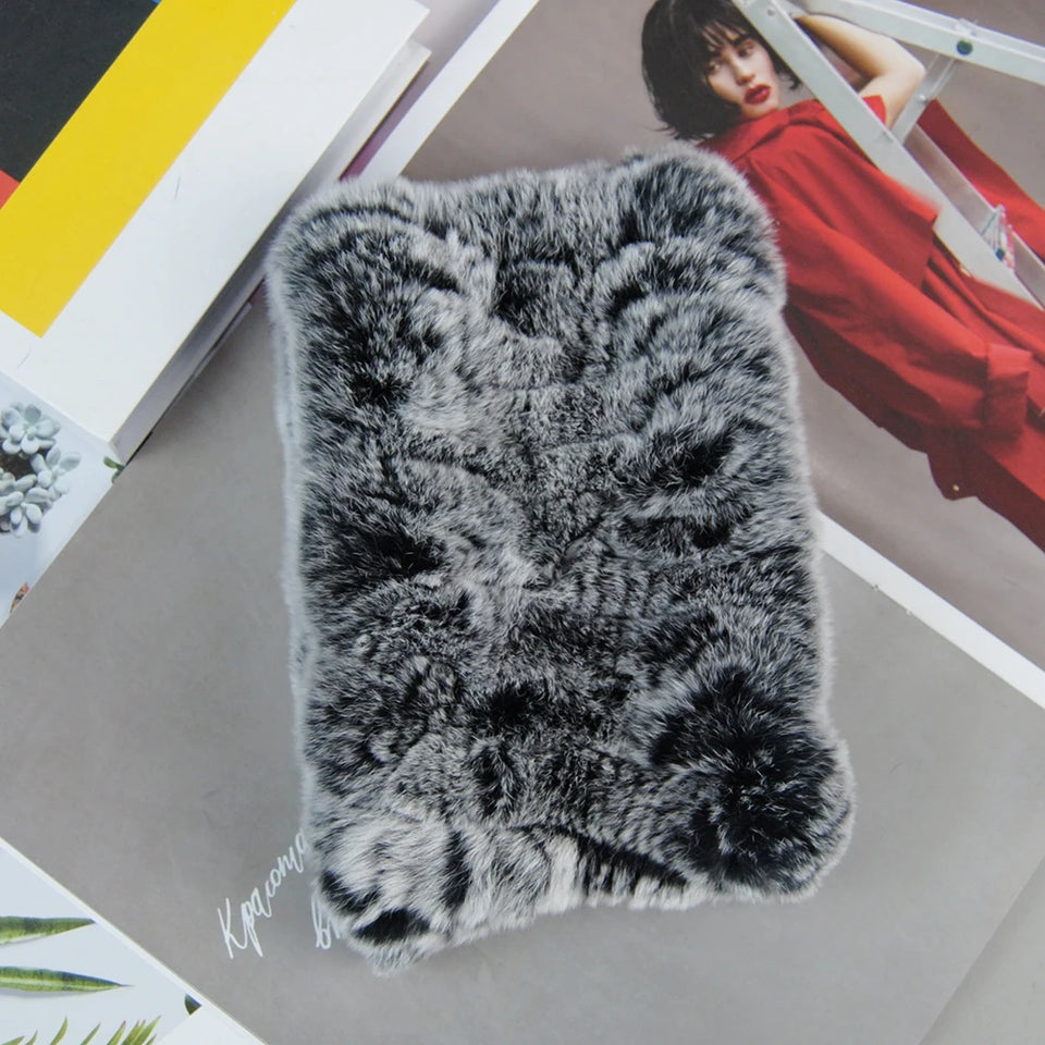 Real Rex Rabbit Fur Scarf - Women's Handmade Knit Cowl & Headband for Winter