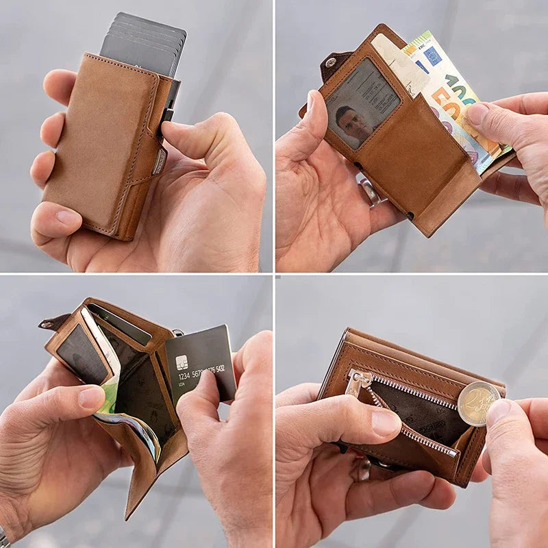 RFID Pop-Up Card Case - Leather Wallet with Multiple Compartments for Men & Women