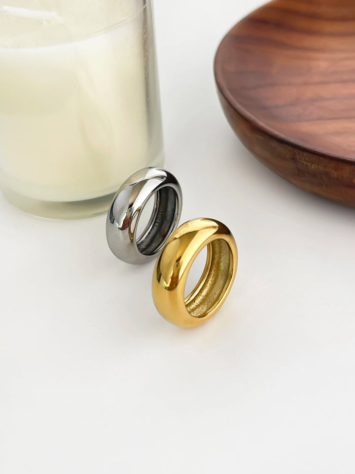 Unisex Minimalist Wide Band Rings - Gold Silver Plated Stainless Steel