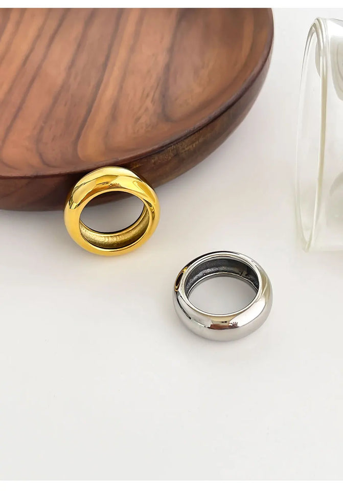 Unisex Minimalist Wide Band Rings - Gold Silver Plated Stainless Steel