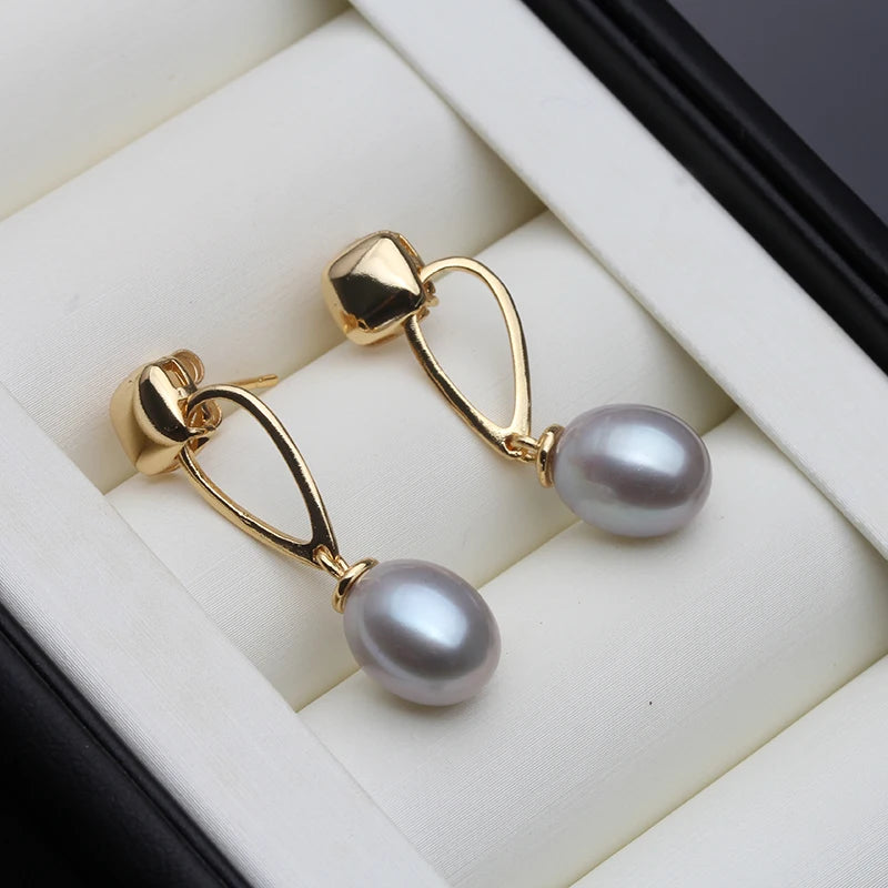 Cultured Pearl Drop Earrings - Gold Plated White Pearl Gift for Mother & Wife