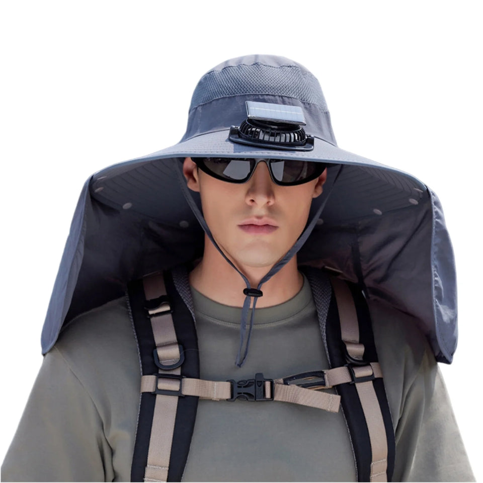 Solar-Powered Fan Hat - Outdoor Cooling Cap with Adjustable Brim & UV Protection
