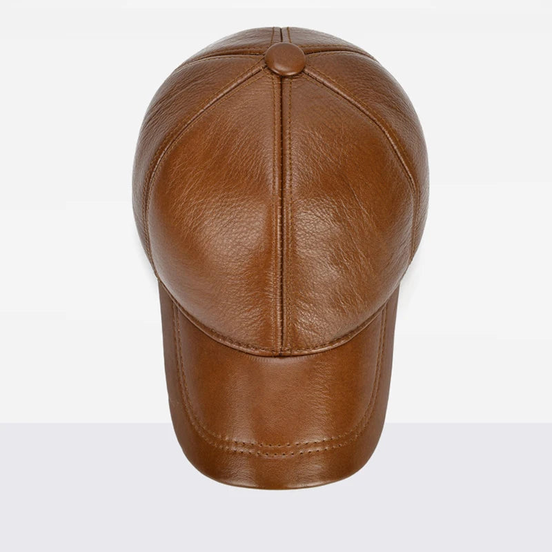 Adjustable Men's Genuine Cowhide Leather Baseball Cap - Fall Winter Sports Hat