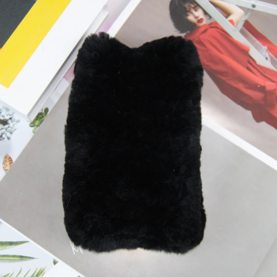 Real Rex Rabbit Fur Scarf - Women's Handmade Knit Cowl & Headband for Winter