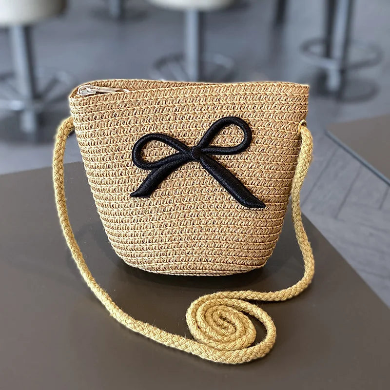 Large Brim Straw Sun Hat & Bag Set - Girls' Summer Beach Visor with Bowknot