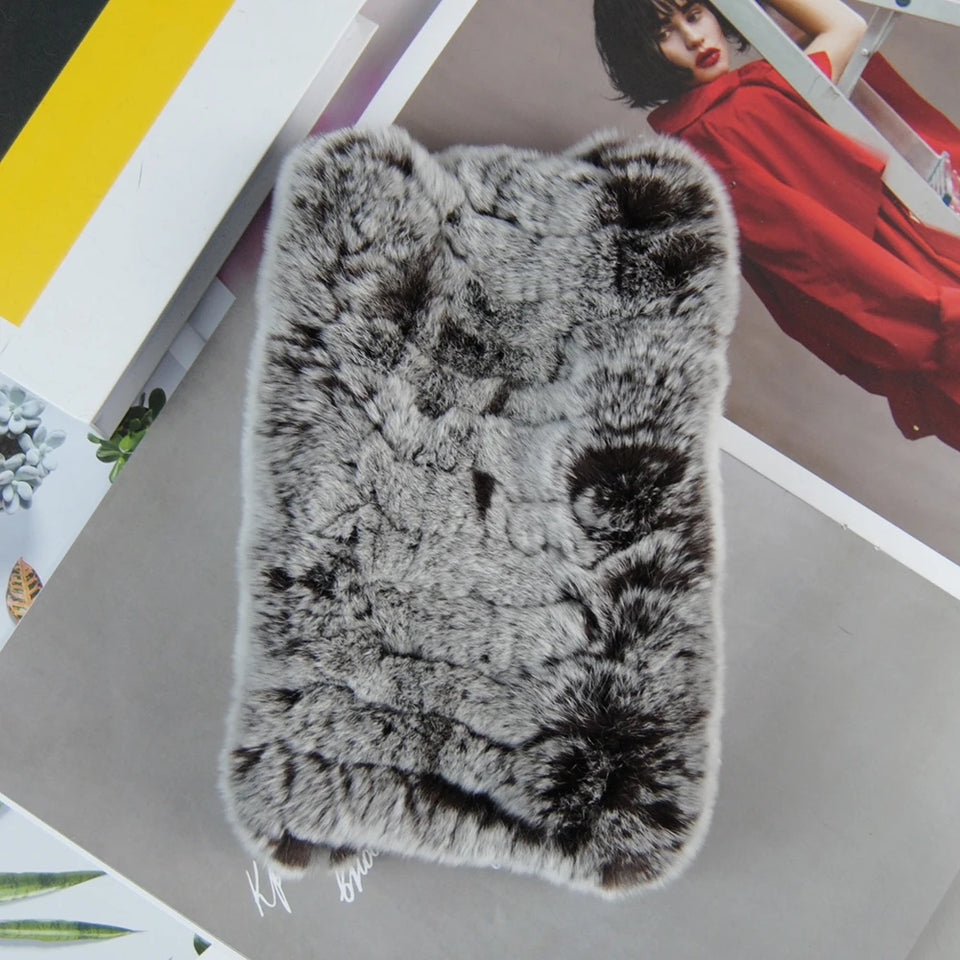 Real Rex Rabbit Fur Scarf - Women's Handmade Knit Cowl & Headband for Winter