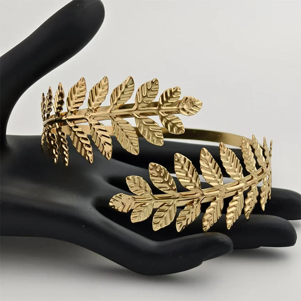 Metal Leaf Upper Arm Cuff - FTCY Greek Roman Style Gold Armband