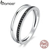 Double Circle Sterling Silver Ring - Black Clear CZ Stackable Women's Fine Jewelry