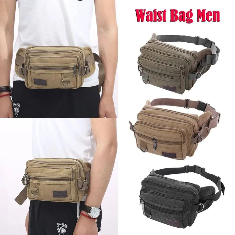 4-Layer Canvas Waist Pack - Large Capacity Multi-Functional Belt Bag with Phone Pocket