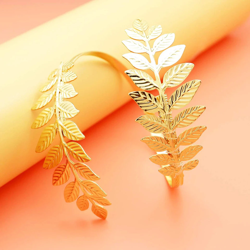 Metal Leaf Upper Arm Cuff - FTCY Greek Roman Style Gold Armband