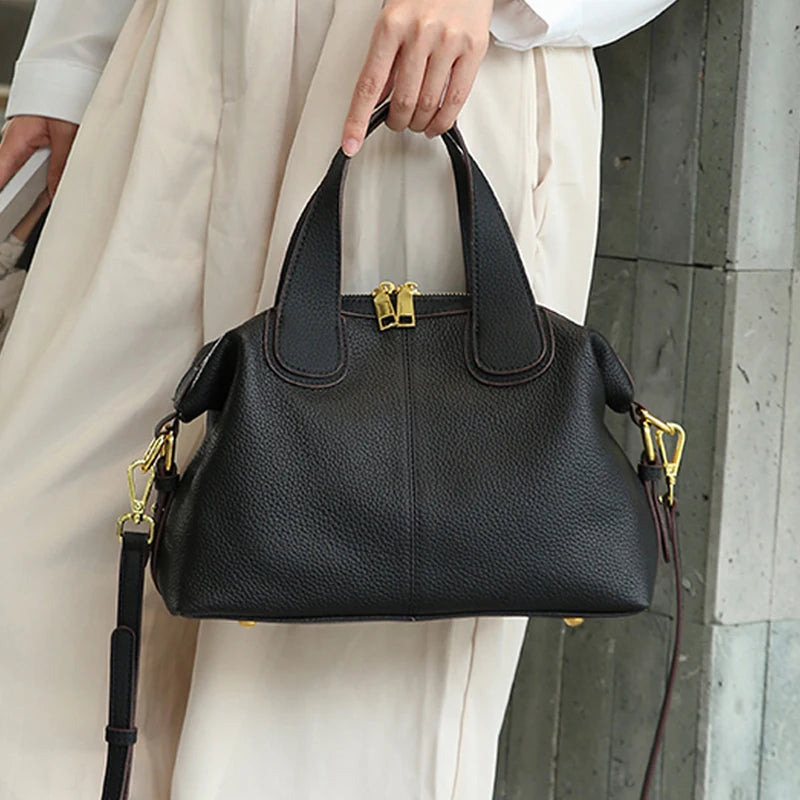 Women's Natural Leather Crossbody Bag - Premium Cowhide Large Capacity Design