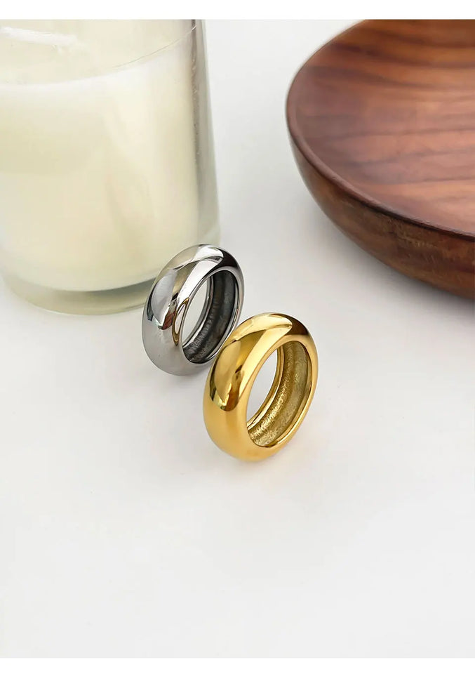 Unisex Minimalist Wide Band Rings - Gold Silver Plated Stainless Steel