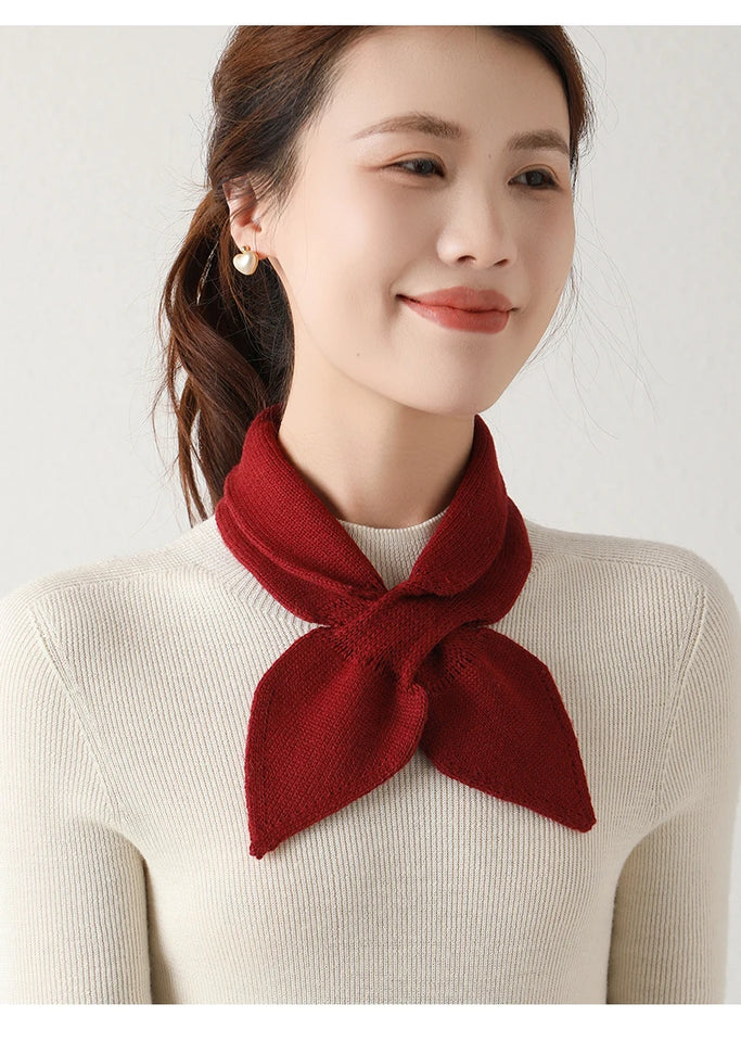 Wool Knit Neck Warmer for Women - Bow Tie Style Winter Scarf with Loop Design