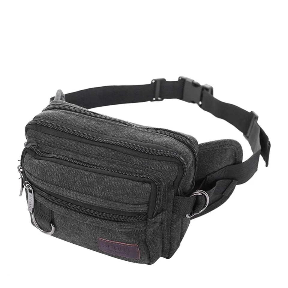 4-Layer Canvas Waist Pack - Large Capacity Multi-Functional Belt Bag with Phone Pocket