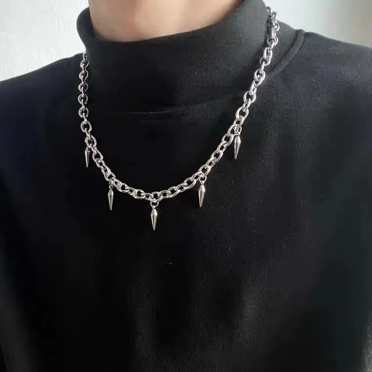 Unisex Punk Stud Necklace - Hip Hop Choker with Pendant