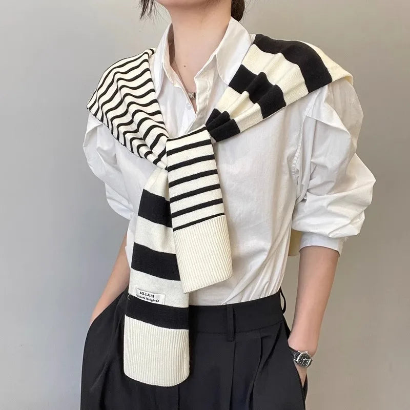Preppy Striped Knitted Scarf - High-Grade Office Shawl for Air-Conditioned Spaces