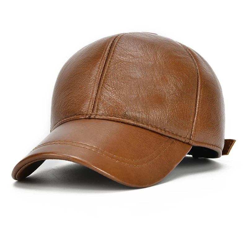Adjustable Men's Genuine Cowhide Leather Baseball Cap - Fall Winter Sports Hat