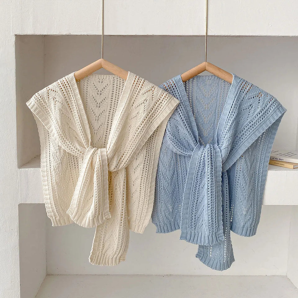 Korean Style Knitted Shawl - Summer Air Conditioning Neck Cape for Women