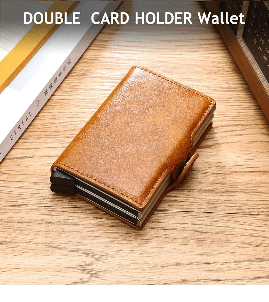 RFID Blocking Men's Card Holder - Secure Aluminum Wallet with Leather Cover