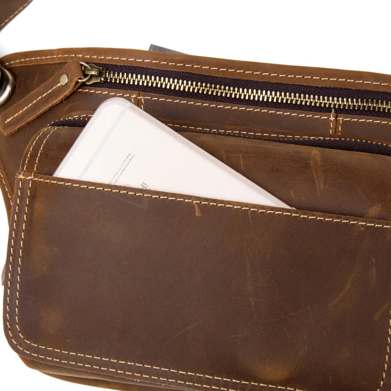 Men's Leather Crossbody Bag - Multi-Function Waist Bag for Sports & Casual Wear