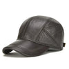 Genuine Leather Baseball Cap for Men - Cowhide Winter Hat with Earflaps