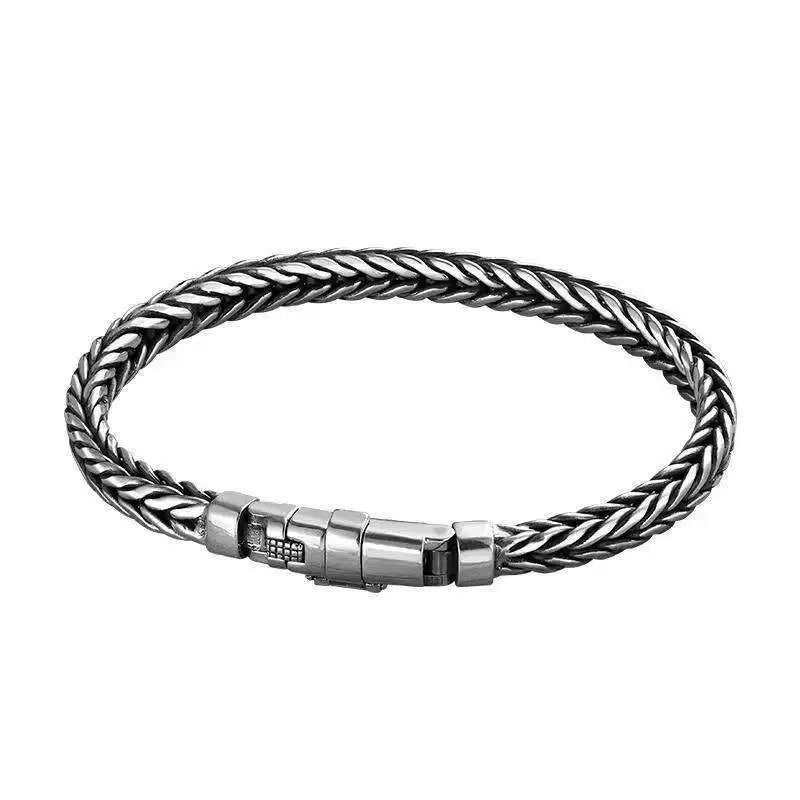 Handmade S925 Sterling Silver Bracelet - Retro Woven Style