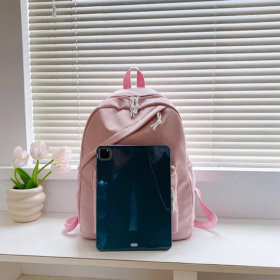 Multi-Pocket Nylon Backpack - Large Capacity with Adjustable Straps for College Commute