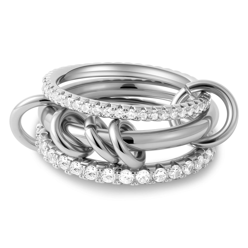 Stackable Finger Rings for Women - Three-Layer Design with Cubic Zirconia & Gold Plating